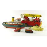 A collection of tinplate toys comprising of a wind up Neptune steam boat,