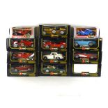 Ten Burago 1/18 scale models including Alfa Romeo 8C 2300 Monza and others,