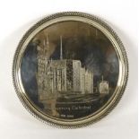 A silver hallmarked salver engraved with Coventry Cathedral, Birmingham 1975, dia. 20.