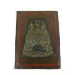 A Victorian brown leather sabretache-style desk blotter of the Royal Artillery, with silver wire,