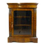 A Victorian walnut, marquerty, line inlaid and gilt brass mounted pier cabinet,