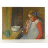 R. Salwen (1950/60's), a study of a girl blowing bubbles, signed, oil on board, 61.