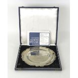 A silver hallmarked engraved commemorative plate, limited edition No 36/200, by Matthew Boulton,