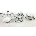 A Shelley 'Queen Anne' shaped 'tea-for-two' set, decorated in the 'Sunrise and Tall Trees' pattern,