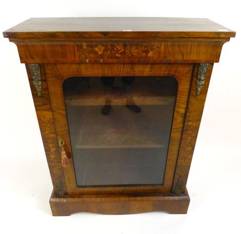 A Victorian walnut, marquerty, line inlaid and gilt brass mounted pier cabinet, - Image 2 of 2