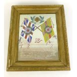 A gilt framed hand painted 16th Bedfordshire Regimental mirror from the Boer war