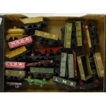 A collection of Hornby series tin plate model railway carriages to include Esso oil tanker,