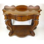 A Victorian mahogany wash stand a serpentine top above a single drawer supported on cabriole legs