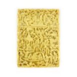 A late 19th century Chinese Export ivory card case, relief carved with village and foliate scenes,