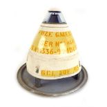 A late 20th century warhead cone in original padded travel tin