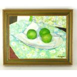 Lucette de la Fougere (French, 1921-2010), a still life study of apples, signed, oil on canvas,