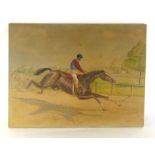 Jeannie-a (20th century School), a naive study of a race horse and jockey, signed, oil on canvas,