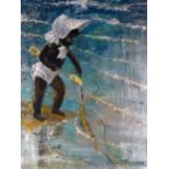 (?)Peter Lockwood (20th century), a girl playing at the beach, signed, oil on board,