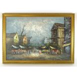 Caroline Burnett (20th century), a Parisian market, signed, acrylics on canvas,