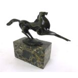 A modern stylized bronze of abstract form, modeled as a running horse, with 'Garanti Paris' stamp,