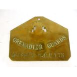 A Victorian brass Grenadier Guards bed plate issued to W.