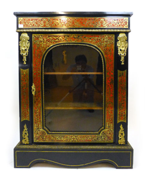 A 19th century French boulle work ebony and brass mounted vitrine/pier cabinet with single glazed - Image 2 of 2