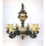 An alabaster and brass mounted six branch chandelier with swag decoration. h. 81 cm approx , dia.