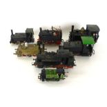 Six large electrical locomotives together with one wind up locomotive and a remote control pad