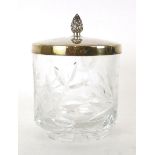 A silver hallmarked lidded cut glass tin, Sheffield 1982, weight of lid approx.
