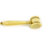 A Victorian turned ivory gavel, l.