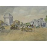 Deirdre Henty-Creer (1919-2012), an 18th century view of Hyde Park Corner, signed, watercolour, 26.