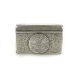 An early 20th century silver plated snuff box bearing the Earl of Chester's Yeomanry crest,