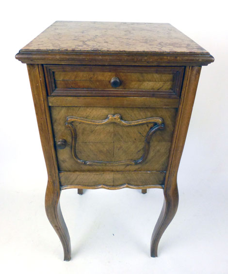 A 19th century French king wood and marble topped bedside cabinet with single drawer and single