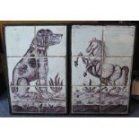 18TH/19TH CENTURY FLEMISH SCHOOL, 'Dog' and 'Horse', painted tile, 41cm x 27cm, framed.