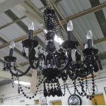 CHANDELIER, nine branches, in black with glass drops, 69cm H, plus chain.