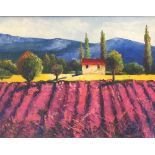 LYUDMILA SINITSINA, 'Colourful Fields', oil on canvas, 24cm x 30cm.
