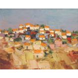 NIKOLAI SYUSOEV (Russian) 'Orange Roofs', oil on canvas, 24cm x 30cm.