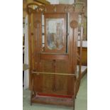 HALL STAND, Arts & Crafts, oak, with brass hooks, mirror, hinged glove box and drip tray below,