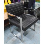 ARMCHAIR, contemporary style, in black ribbed leather on a chromed metal frame, 54cm W.