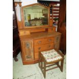 DRESSING CHEST, Arts and Crafts oak and pewter mounted with mirror, five drawers and two doors,