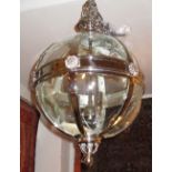 HALL LANTERN, globular, chrome framed with glass panels and three lights, 73cm H x 44cm W.