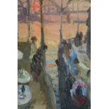 PETR B. KROKHONYATKIN (Russian, 1929), 'Sunset by the Pier', 1960, oil on board, 24cm x 18cm.