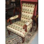 ARMCHAIR, late Victorian, walnut, in William Morris design upholstery, 71cm W.