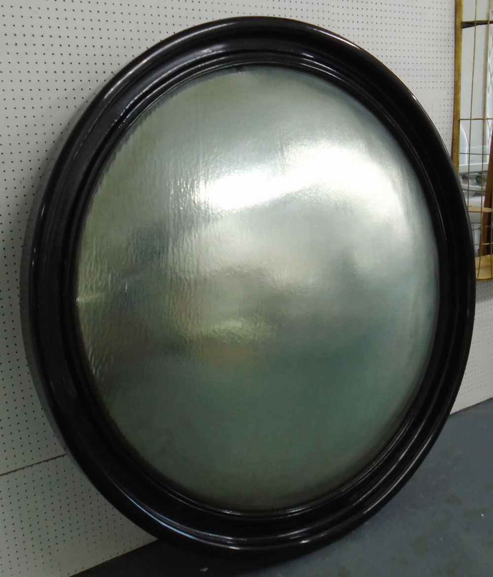 CONVEX PANEL, silvered lined glass with ebonised frame, 142cm D.