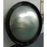 CONVEX PANEL, silvered lined glass with ebonised frame, 142cm D.
