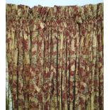 CURTAINS, two pairs, patterned terracotta and sand part chenille fabric,
