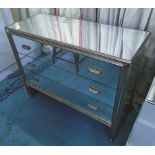 CHEST, mirrored with three long drawers, 110cm x 45cm x 89cm H.