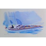 PHIL JOHNS, 'Full Sail', watercolour, pencil and acrylic, 35.6cm x 48.