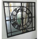 MIRRORED WALL CLOCK, in metal surround with Roman numerals, 110cm x 110cm.