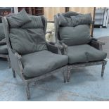 WINGBACK ARMCHAIRS, a pair, model 'Edgard' from Andrew Martin, distressed showframes,