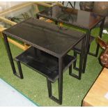 SIDE TABLES, a pair, granite top, bronze frame with undertier, 72cm x 42cm x 64cm H.