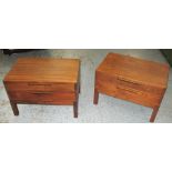 BEDSIDE CHESTS, a pair, rectangular walnut each with two drawers and square supports,