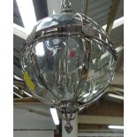 HALL LANTERN, globular, chrome framed with glass panels and three lights, 73cm H x 44cm W.