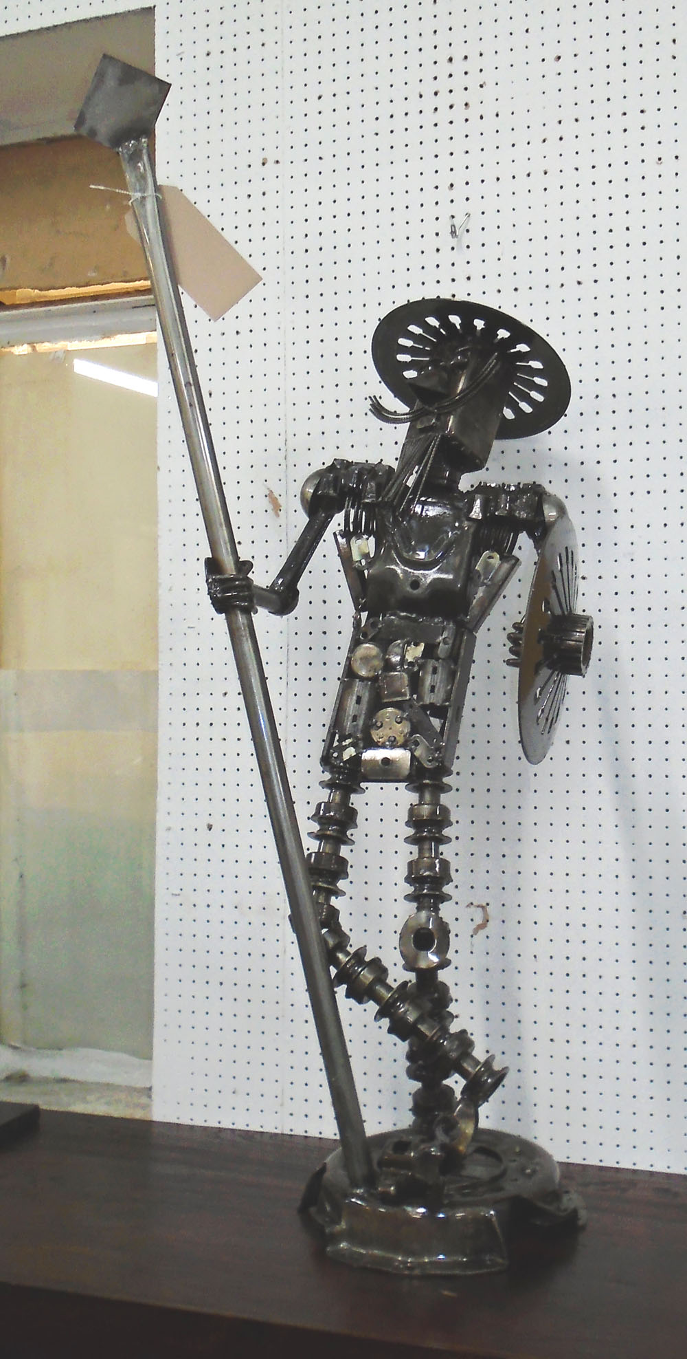 METAL SCULPTURE, made from car parts of Don Quixote, 117cm H.