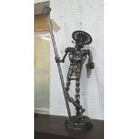 METAL SCULPTURE, made from car parts of Don Quixote, 117cm H.